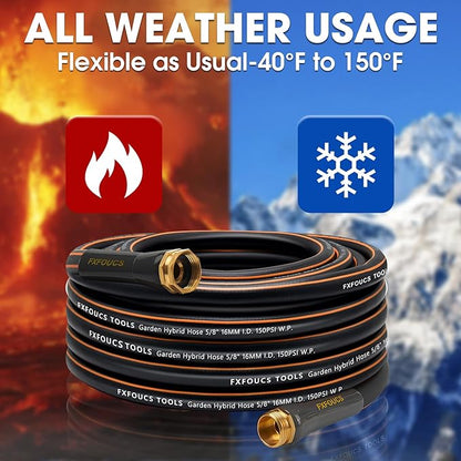 Heavy Duty Garden Hose – 5/8 Inch Flexible, Lightweight Hybrid Hose with 600 PSI Burst Pressure, Swivel Handle, and Durable Copper Male/Female Fittings (Black with hose sprayer, 50FT)