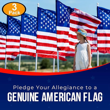 American Flags for Outside 3X5 (Pack of 3) -American Flag 3x5 with Embroidered Stars and Sewn Stripes US Flag 3x5 Heavy Duty Outdoor Made in USA for High Wind- All Weather Flags