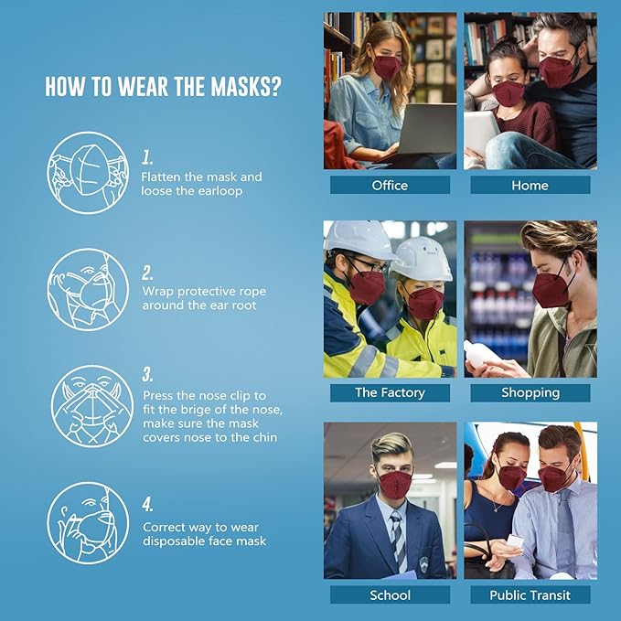 WWDOLL KN95 Face Mask 50 Pack, 5-Layers Breathable KN95 Masks, Red