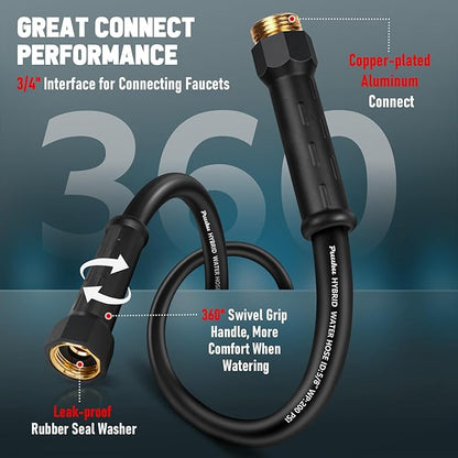 Garden Hose 25ft x 5/8", NON-EXPANDABLE Heavy Duty Premium Flexible Water Hose, No Kink, Leakproof, Lightweight Hybrid Hose with Male to Female Fittings for Household、Backyard