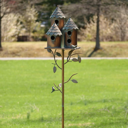 Large Copper Colored Multi-Birdhouse Stakes, Room for 4 Bird Families in Each ASIN: B09QHC67VL (Cylinders with Fence)