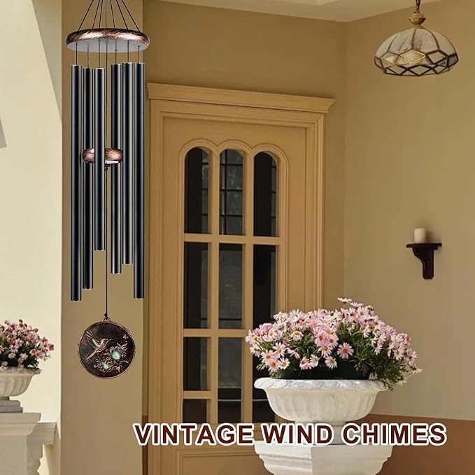 Large Wind Chimes for Outside, 48" Vintage Hummingbird Deep Tone Wind Chime Outdoor Clearance with Heavy Tubes, Patio Porch Balcony Decoration, Garden Hanging Decor Gifts for Women Men