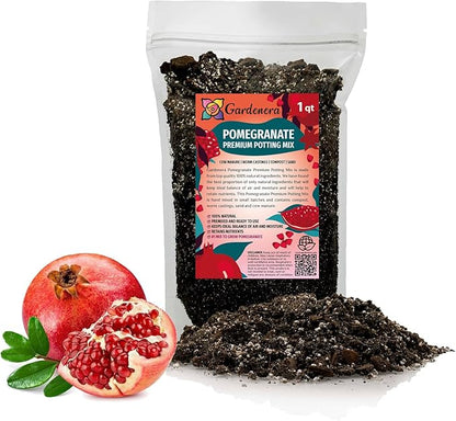 Gardenera Premium Pomegranate Potting Soil Mix - Ideal Nutrient Blend for Growing Robust, Flavorful, and Bountiful Pomegranate Trees - 1 Quart