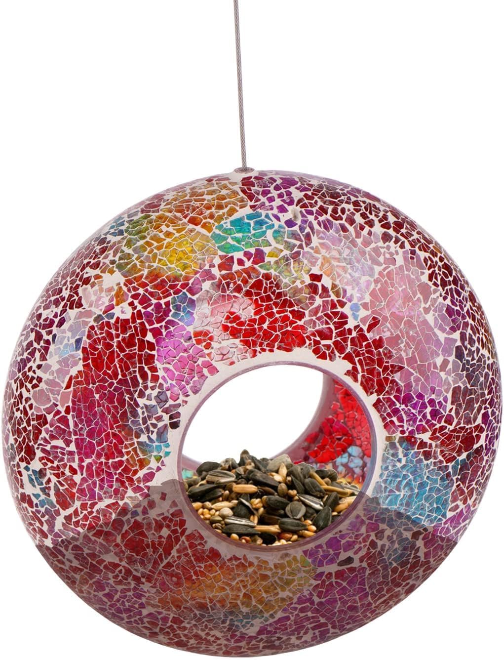 Mosaic Bird Feeder Outdoor Fly Through Wild Hanging Glass Design Birdfeeder for Garden