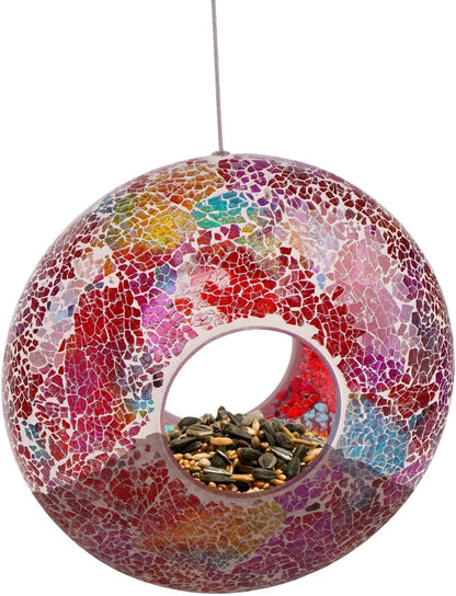 Mosaic Bird Feeder Outdoor Fly Through Wild Hanging Glass Design Birdfeeder for Garden