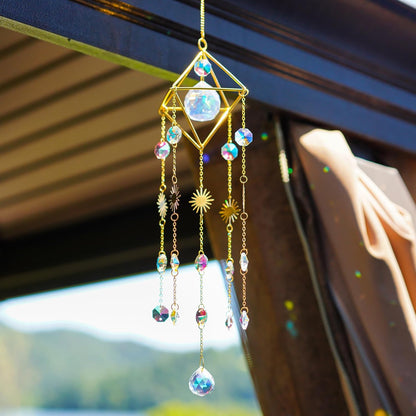 HDCRYSTALGIFTS Crystal Prisms Suncatcher for Window Hanging Gold-Plated Crystal Sun Catcher Indoor Window Rainbow Maker Home Garden Decoration