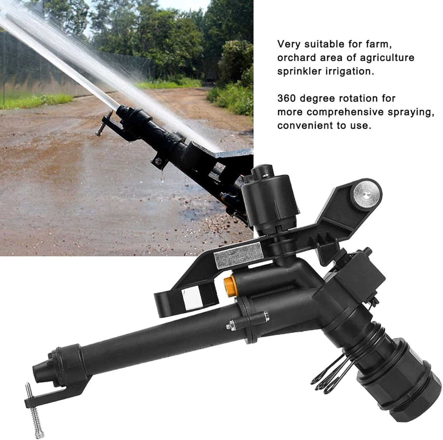 Rocking Arm Sprinkler, 1.5in DN40 to 1in DN25 Female Thread Adjustable 360 Degree Rotating Rocking Arm Impact Mini Sprinkler with Nozzle Set