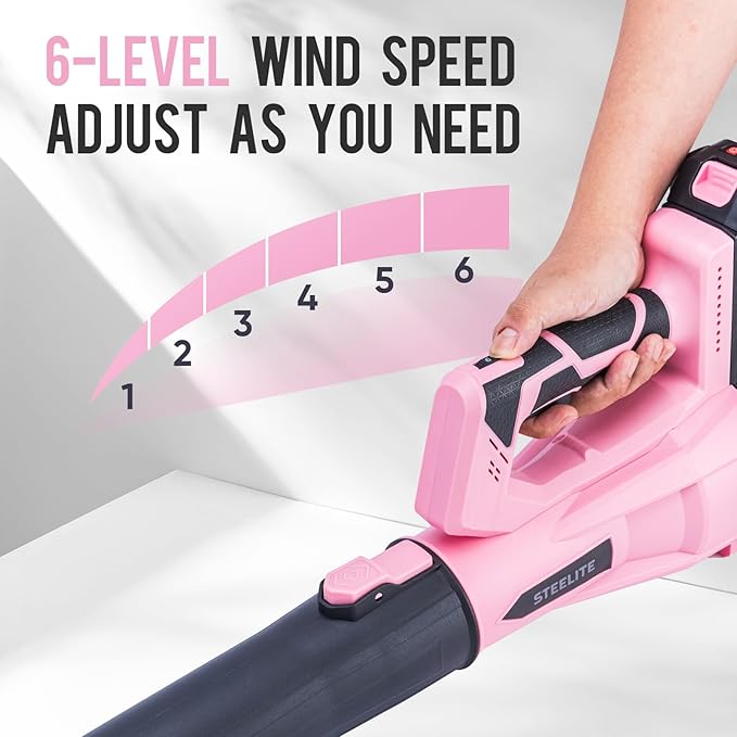 Steelite Leaf Blower Cordless with 2 Battery and Charger, 20V Electric Leaf Blowers, Lightweight Handheld Blower for Lawn Care, Patio, Garden, Pink