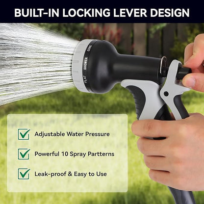 Garden Water Hose Nozzle ABS Water Spray Nozzle with 10 Spray Modes Suitable for Watering Plants, Iawns and Gardens, Car Washing, Cleaning, Showering Pets and Outdoor Fun, Gray
