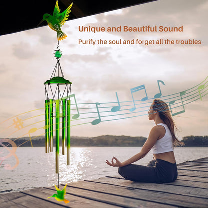 Hummingbird Wind Chimes, Outdoor Metal Wind Chimes Decor for Outside/Indoors, Home, Lawn, Porch, Patio, Gifts,Garden,Yard Decoration (Green Hummingbird)