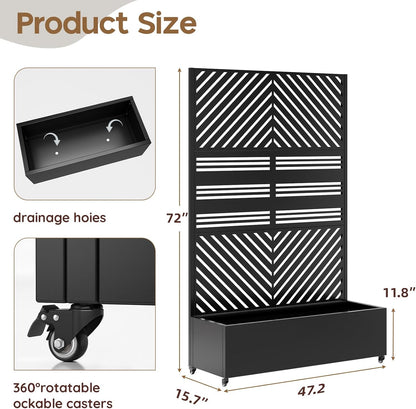 Metal Raised Garden Bed with Trellis & Wheels,72" x 47"x 15.7" Planter Box with Trellis,Privacy Planters for Patio,Garden Bed for Climbing Plants,Suitable for climbing plants and vegetables,Black