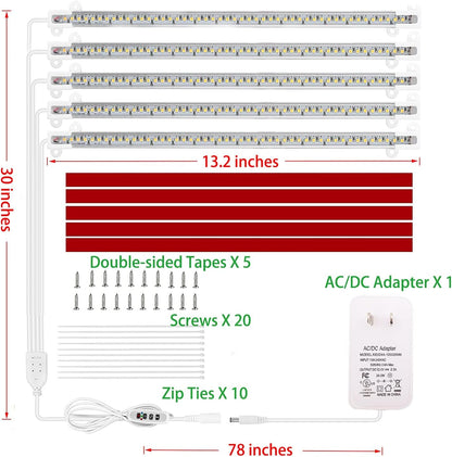 Grow Light Strip - Full Spectrum LED Grow Lights for Indoor Plants, Auto On/Off Timer, 5 Pack (240 LEDs, 10 Dimmable Levels)