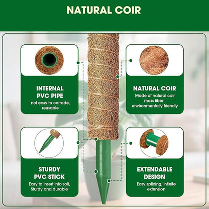 Moss Pole, 2 Pack 21 Inch Monstera Plant Support for Climbing Plants, 36 Inch Tall Stackable Plant Stakes for Indoor Plants Coco Coir Moss Pole Sticks Support for Potted Pothos, Philodendron