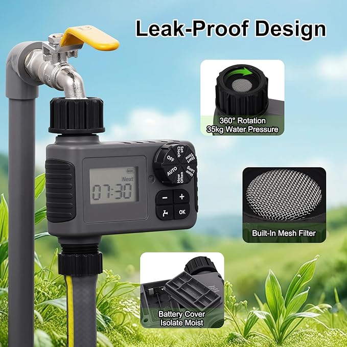 Sprinkler Timers, Water Timer, Programmable Garden Hose Timer with Rain Delay, Manual& Automatic Watering System, Waterproof Digital Irrigation Controller for Yard, Lawn, Pool, 1 Outlet