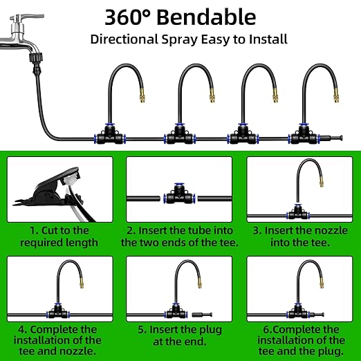 360°Irrigation System for Garden - 40FT Drip Irrigation System with 13 Nozzles, Garden Watering System, Greenhouse Accessories, Atomizing System for Garden, Yard, Lawn, Potted Plants, 5/16 inch Hose