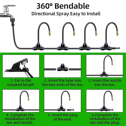 360°Irrigation System for Garden - 40FT Drip Irrigation System with 13 Nozzles, Garden Watering System, Greenhouse Accessories, Atomizing System for Garden, Yard, Lawn, Potted Plants, 5/16 inch Hose