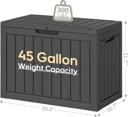 Outdoor Storage Box, Resin Deck Boxes Indoor and outdoor, Waterproof Storage Box Lockable Lid (Black, 45 Gallon)