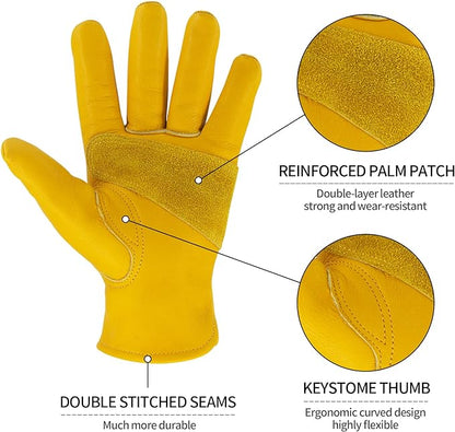 Leather Work Gloves for Men & Women, Reinforced Durable Gardening Gloves,Cowhide Work Gloves,Puncture & Cut Resistant