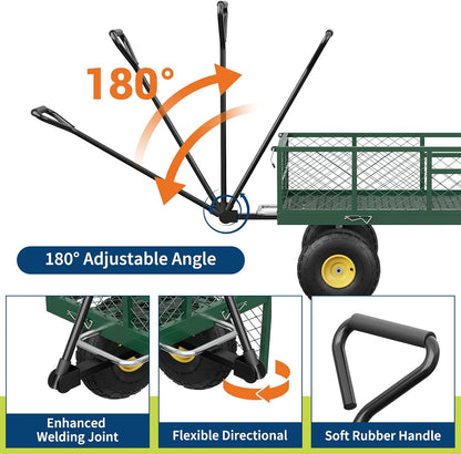 GarveeLife 900 LBS Garden Dump Cart with Removable Sidewalls, Heavy Duty Steel Dump Wagon with 180° Swivel Handle & 10 in Tires, Yard Cart Utility Wheelbarrow for Backyard Farm