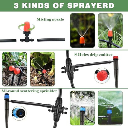 200FT+40FT Drip Irrigation System, Garden Watering System with 8/11mm Main Tubing 4/7mm Distribution Irrigation Tubing and Accessories, Irrigation System for Garden, Greenhouse, Yard, Lawn, Plant