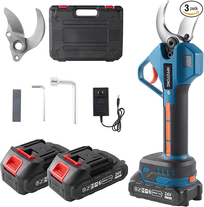 Electric Pruning Shears for Gardening,Battery Powered Pruning Shears with 2 X 2AH Lithium Battery, 2 Blade,3 wrench Cordless Pruning Shears for Gardening Tree Pruning (1.6 Inch(40MM) Cutting Diameter)