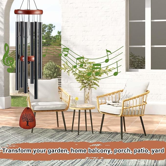 Wind Chimes for Outside, 32" Memorial Wind Chimes for Loss of Loved One Mother Father, Memorial Sympathy Gift Outdoor Garden Patio Decor, Bereavement Gift for Loss of Mom Dad (Classic Black)