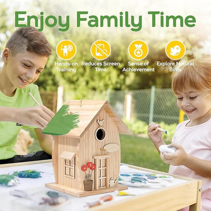 Wooden DIY Bird House Kit for Adults to Build, Outdoor Woodworking Crafts Freestyle Painting, Hanging Birdhouse for Garden Yard Decor Gifts Nesto