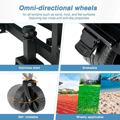 Yesker Foldable Wagon - 300lbs Collapsible Garden Carts with All Terrain Wheels for Outdoor Camping Sports Shopping Gardening - Heavy Duty Portable Utility Trolley (Blue)