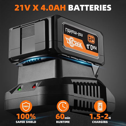 21V Leaf Blower Cordless, Electric Snow Blowers with 2X 4.0Ah Battery, Lightweight Blower with Turbo Button, Variable Speed Dial, and Cruise Control for Sidewalks, Garages, Yards & Patios