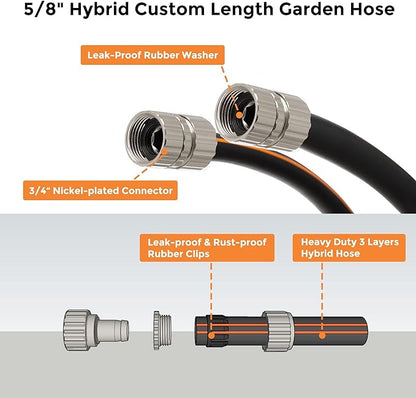 Giraffe Tools Leader Hose 5ft x 5/8", Custom Length, Heavy Duty, No Kink, Flexible, Rubber Garden Hose, Leakproof Water Hose with Female to Female Fittings, 600 Burst PSI