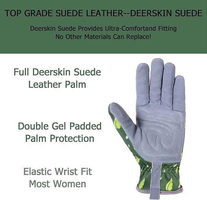 SKYDEER Women's Gardening Gloves - Genuine Deerskin Suede, Ultra-Soft Padded, Comfort Fit for Outdoor Work (SD6615/M)