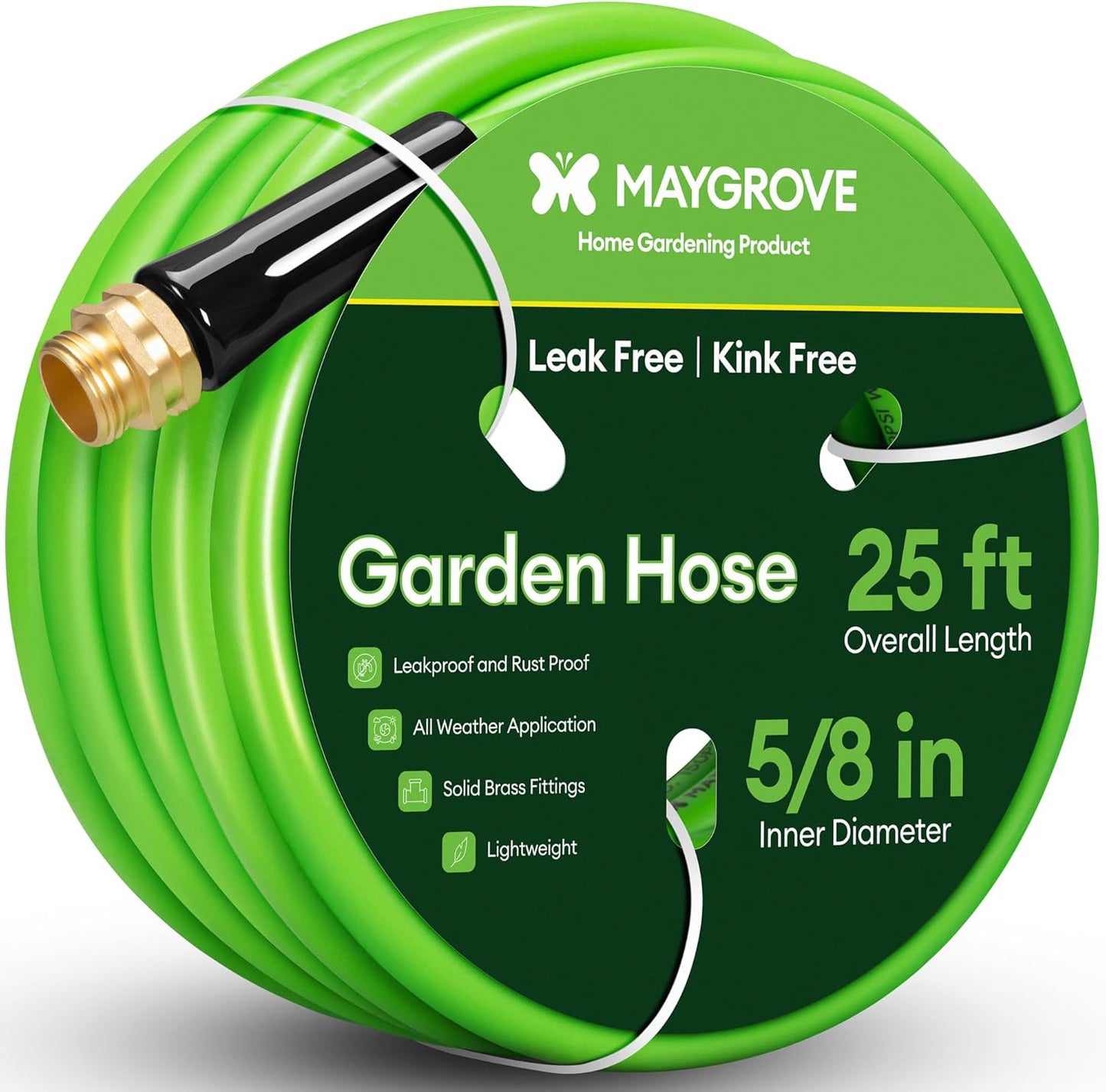 25 ft Garden Hose, 5/8 in ID, Heavy-Duty, Leakproof, Kink-Resistant Water Hose with Swivel Brass Fittings, 600 PSI Burst Rating, Ideal for Car Wash & Lawn Watering