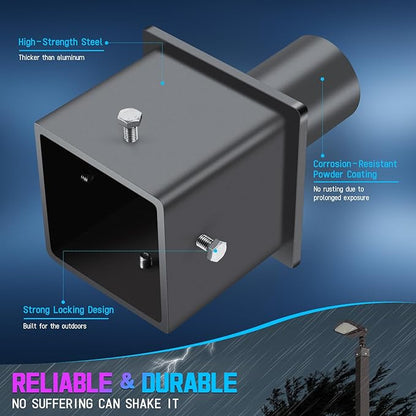 5" Square Mount Bracket for Parking Lot Light, 2-3/8" Heavy Duty Vertical Mounting Bracket Arm Rust-Proof Sturdy Poles Top Mount Tenon Adapter Slip Fitter for Outdoor Street Shoebox Area Light