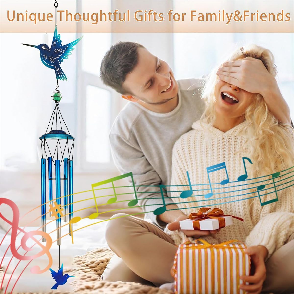 Outdoor Wind Chimes Hummingbird Metal WindChimes Gift for Outside/Indoors, Home, Lawn, Porch, Patio, Garden Decor, Yard Decoration (Bule Hummingbird)