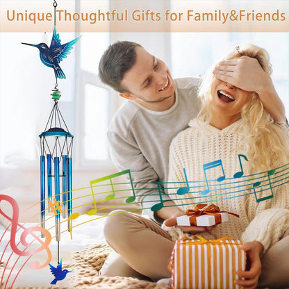 Outdoor Wind Chimes Hummingbird Metal WindChimes Gift for Outside/Indoors, Home, Lawn, Porch, Patio, Garden Decor, Yard Decoration (Bule Hummingbird)