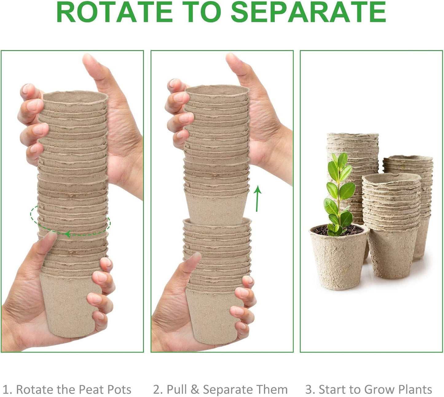 GROWNEER 120 Packs 3 Inch Peat Pots Plant Starters for Seedling with 15 Pcs Plant Labels, Biodegradable Herb Seed Starter Pots Kits, Garden Germination Nursery Pot