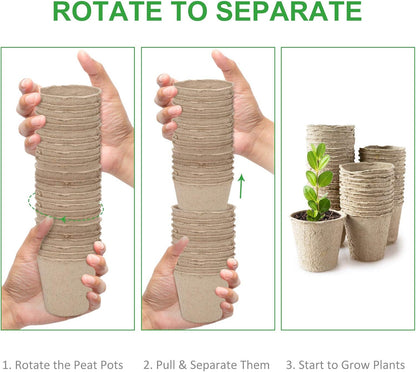 GROWNEER 120 Packs 3 Inch Peat Pots Plant Starters for Seedling with 15 Pcs Plant Labels, Biodegradable Herb Seed Starter Pots Kits, Garden Germination Nursery Pot