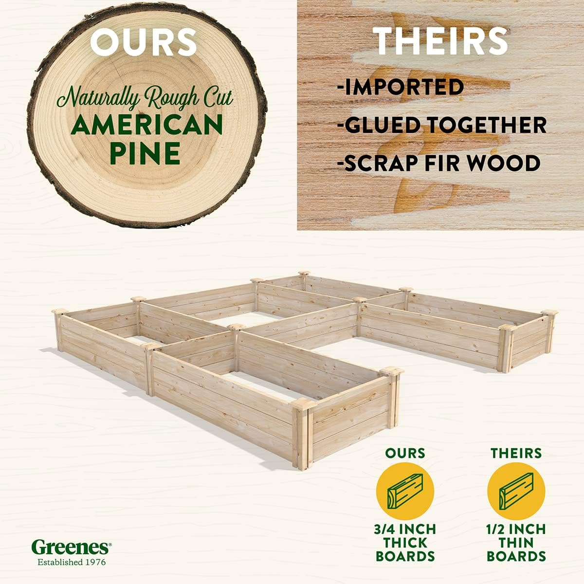 Greenes Fence Original Pine Raised Garden Bed, 8' x 8' x 10.5" U-Shaped Bed - Made in USA with American Pine