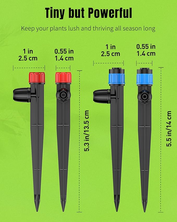 Pawfly 60 Pcs Drip Irrigation Emitters for Plants Watering System, Garden Sprinkler Heads Drippers with Adjustable 360 Degree Water Flow, Drip Emitters for 1/4" Drip Irrigation Tubing