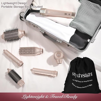StyleVibe 6-in-1 Air Styler, Hair Dryer & Blow Dryer Brush with Auto Wrap Curl L/R, Fast Drying, Smooth Blowouts, Root-Lift Volume, No Heat Damage Frizz-Free Thermal Brush with Travel Bag