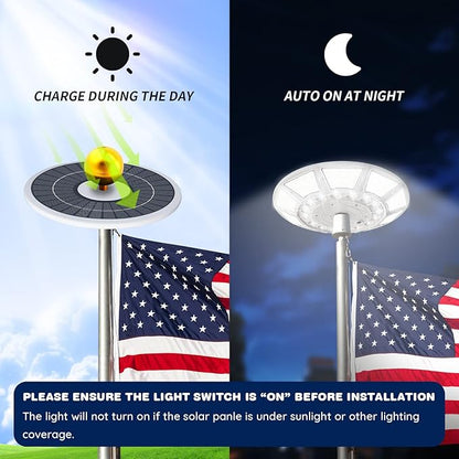 Flag Pole Light Solar Powered Solar Flagpole Light with DC Charge Port Top Mount 566 LED Brightest Water Resistant Outdoor Dusk to Dawn American Flag Lights Fits 15-40 ft Flagpoles