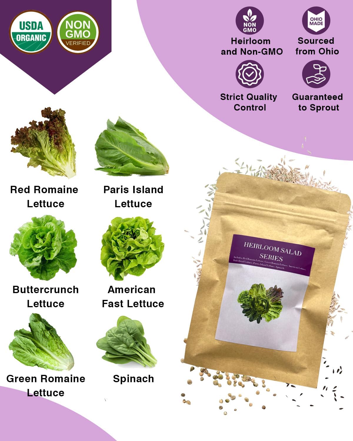 Salad Greens Seed Pod Kit for AeroGarden, iDoo with Red and Green Leaf, Romaine and American Fast, Buttercrunch, Parris Island Lettuce, Spinach - Compatible with All Hydroponics (7-Pod)