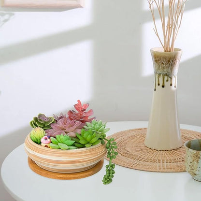 ARTKETTY Succulent Pots - Ceramic Bonsai Pots with Drainage Tray, 7.3 Inch Large Plant Pots Shallow Succulent Planters for Indoor Plants Decorative Cactus Flower Planter Bowl