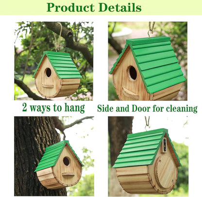 STARSWR Bird House,Outdoor Birdhouse, Wooden Bird Houses for Outside Clearance Bluebird Finch Cardinals Hanging Birdhouse Garden Viewing