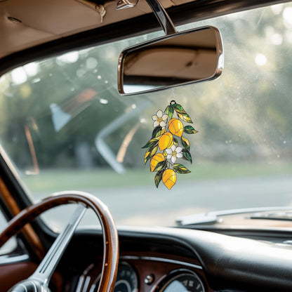 Lemon Branch Acrylic Suncatcher Stained Glass Effect Window Car Hanging Christmas Ornament Indoor Outdoor Decor Garden Sun Catcher Panel Gifts for Fruit Lover for Women Mom Grandma