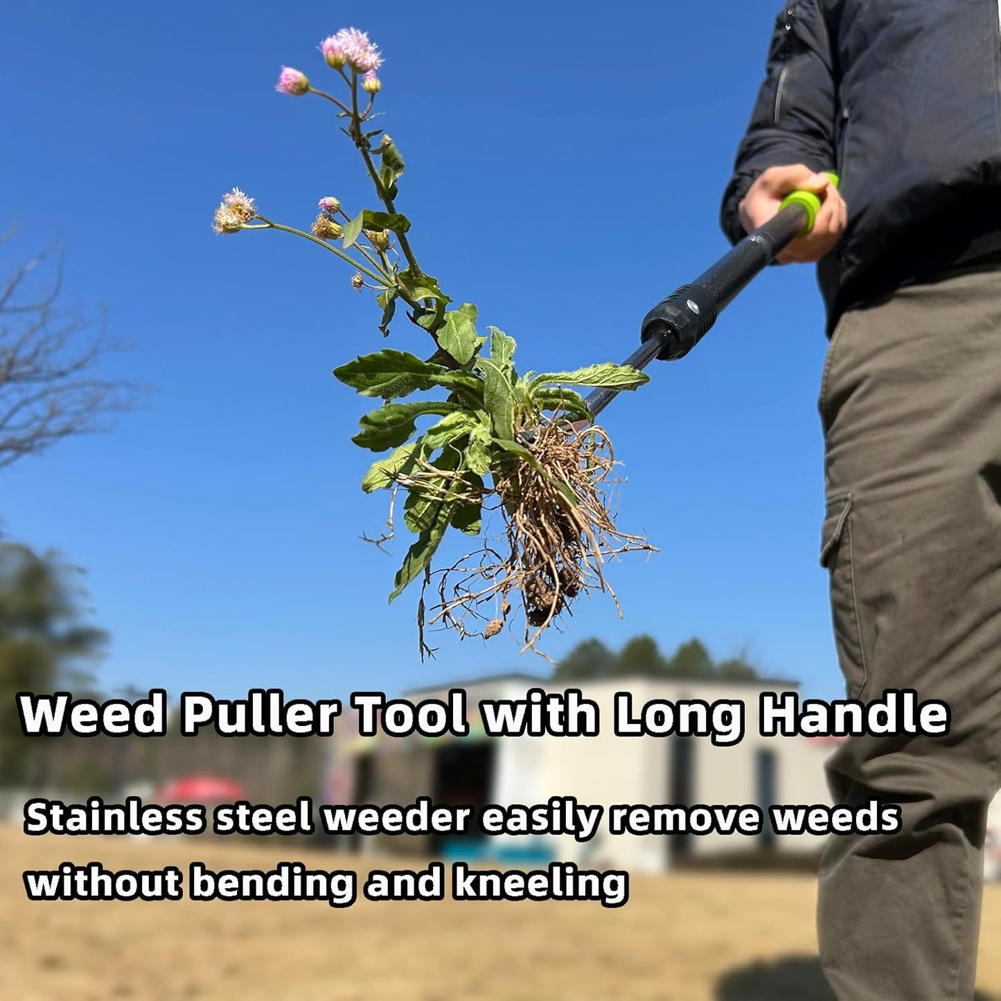 Weed Puller Tool, 48" Long Handle Weeder Puller Tool with Soft Foam Grip, Upgrade V-Shaped Forks Weed Remover Tool for Easy Weed Removal & Deeper Root Digging Gardening Hand Tools