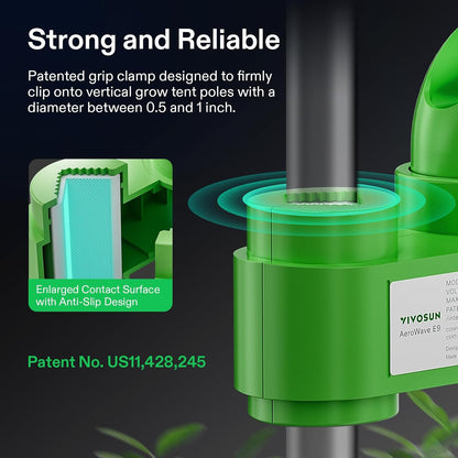 VIVOSUN AeroWave E9 Grow Tent Fan 9”, EC Motor, WiFi-Controllable, US Patented Auto Oscillating Clip fan, IP54 Weatherproof, Strong Airflow & Quiet for Hydroponic Ventilation Circulation, Green