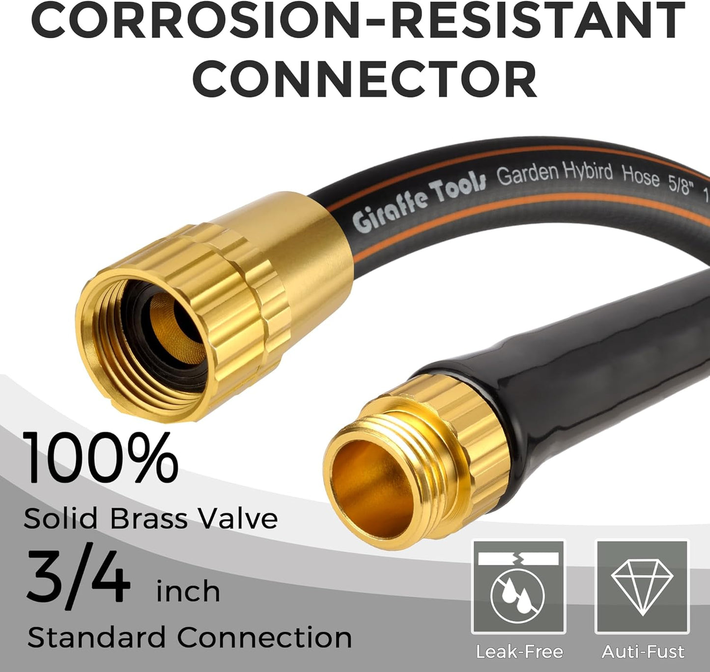 Giraffe Tools Hybrid Garden Hose 5/8 in. x 50 ft. Heavy Duty, Lightweight, Flexible, Durable Water Hose with Sleeves, No-kink, Leak-proof Gardening Hose with Male to Female Fittings