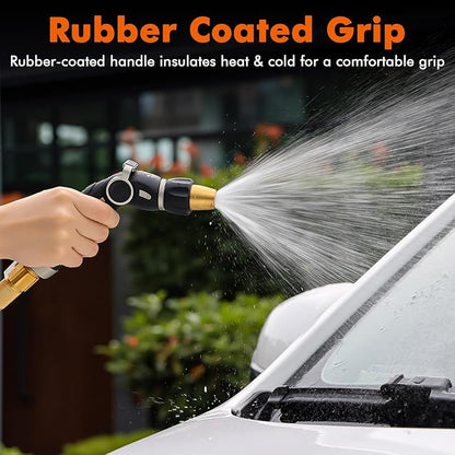 RESTMO High Pressure Hose Nozzle Sprayer, Heavy Duty Brass Head, Metal Water Hose Nozzle for Car Washing, Garden Cleaning, Lawn and Plant Watering, Adjustable Thumb Flow Control, 4 Spray Patterns