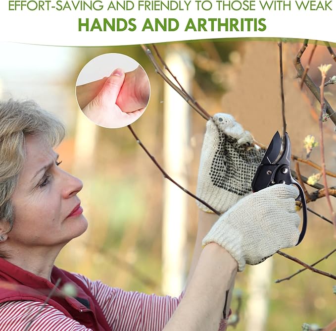 Ultra Sharp Germany Steel Pruning Shears - Cuts 3X Easier, Weak Hand Arthritis Snips, Rust-Resistant, Effortlessly 1-Inch Cut Capacity Garden Scissors, Ergonomic Handle (Reddish balck)